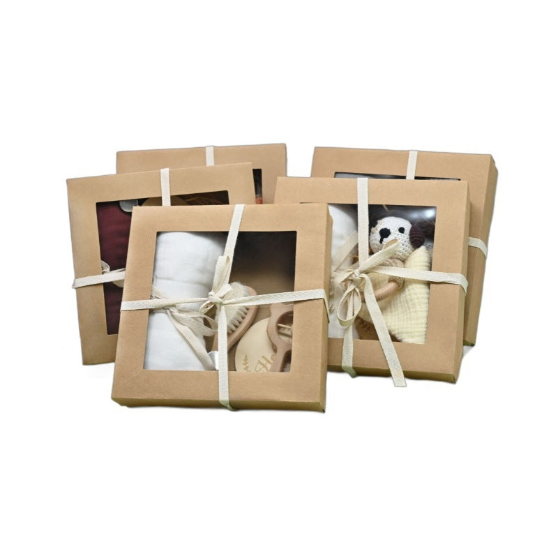 Boîte Cadeau Naissance Bébé - Hochet en Bois Crocheté + Accessoires (0-1 mois)