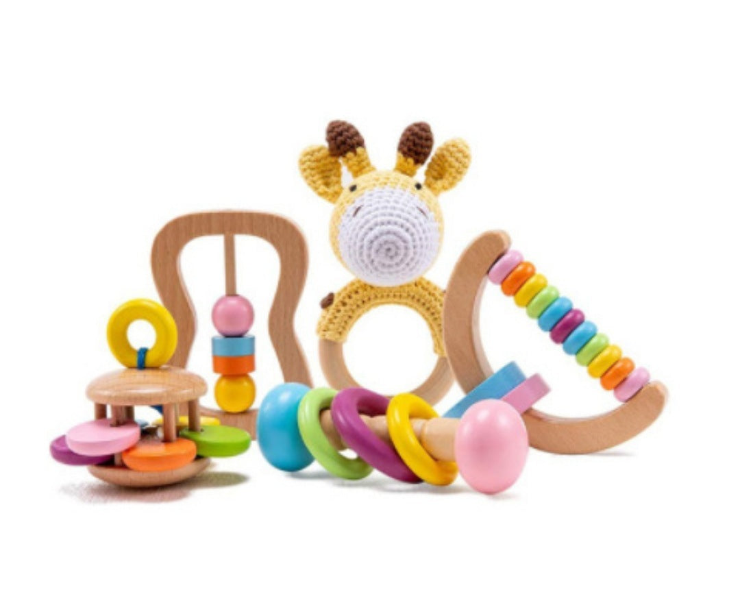 Boîte Cadeau Naissance Bébé - Hochet en Bois Crocheté + Accessoires (0-1 mois)